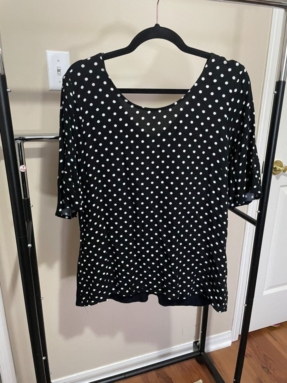 Short Sleeve Blouse, Polka Dot, L